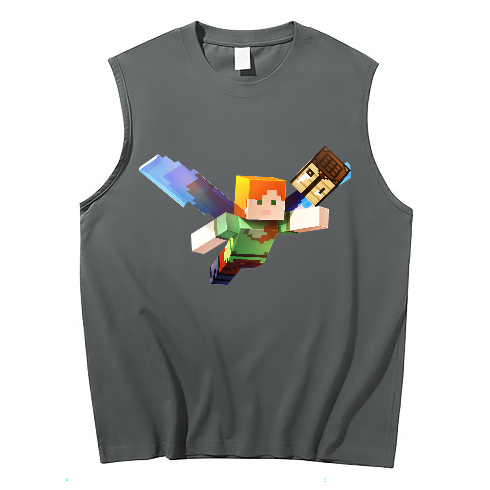 （画像用） マインクラフト ブロックの世界 Minecraft MC Block world コットン100％タンクトップ（フロントプリント）